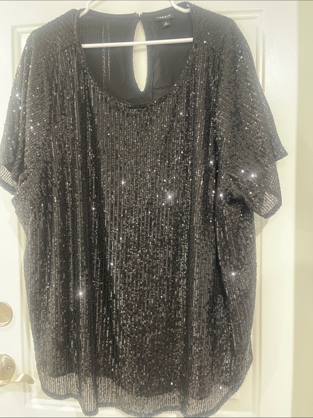 torrid Black Sequin Short Sleeve Scoop Neck Top